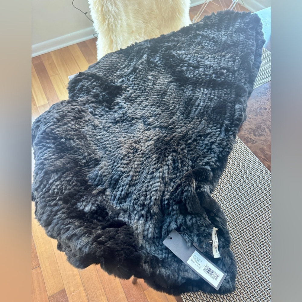 Halston Heritage black rabbit Fur shawl